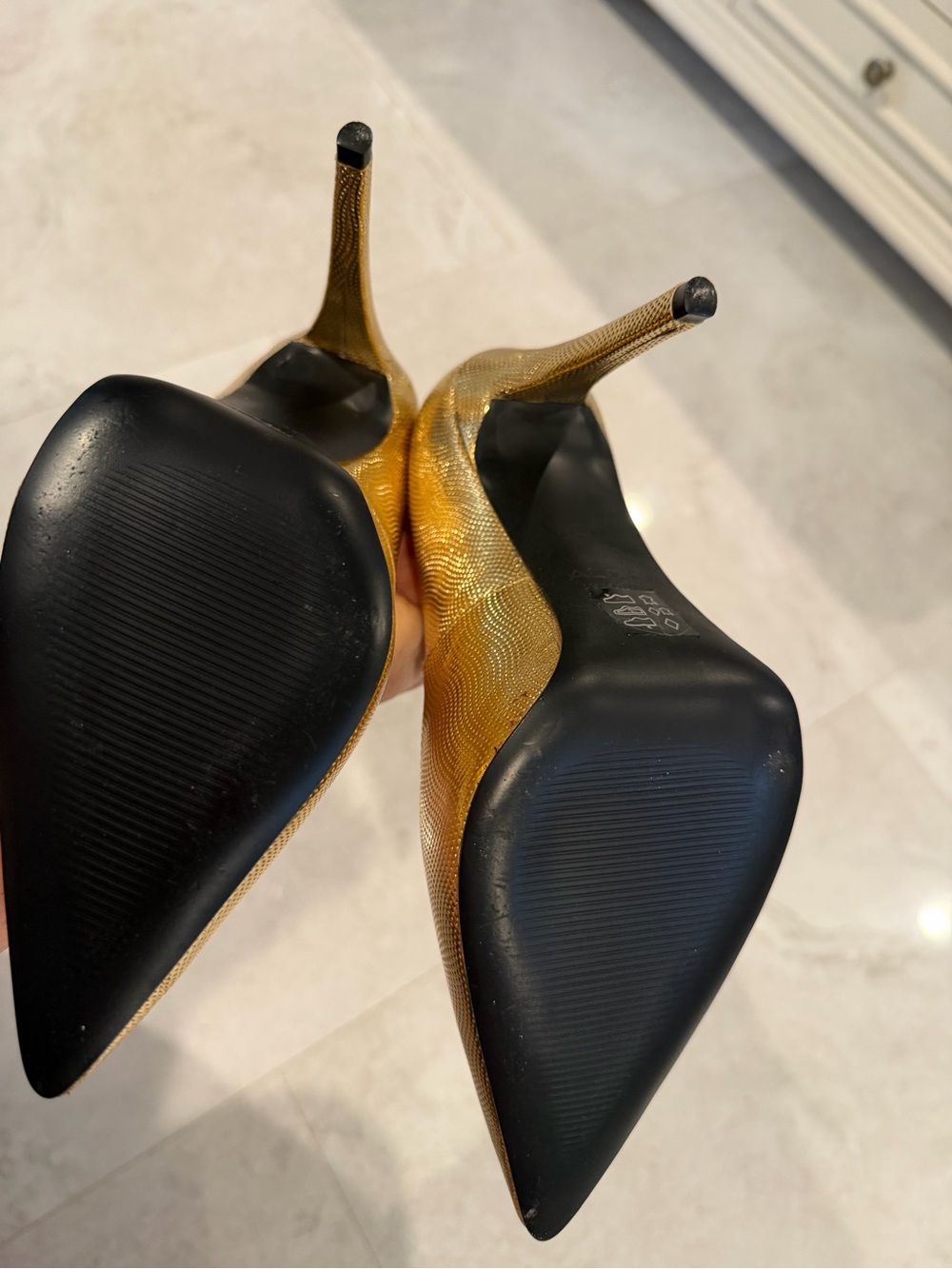 Aldo Metallic Gold Pointed-Toe Stiletto Pumps - Picture 4 of 4